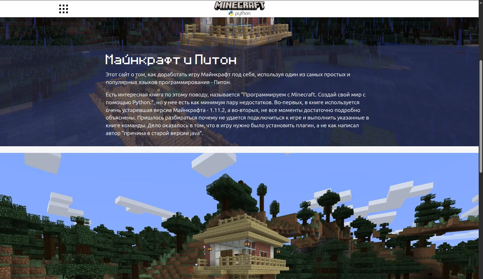 Скриншот страницы с шаблоном minecraft-python